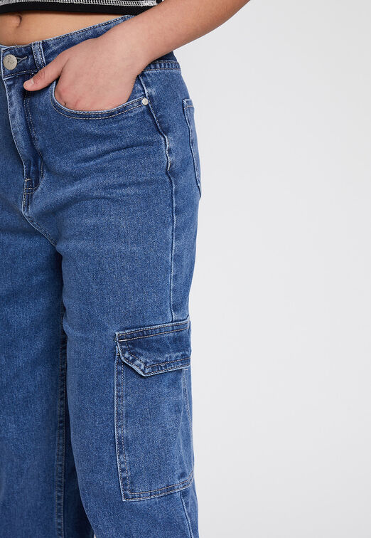 Jeans Wide Leg Cargo Bolsillos Azul Family Shop
