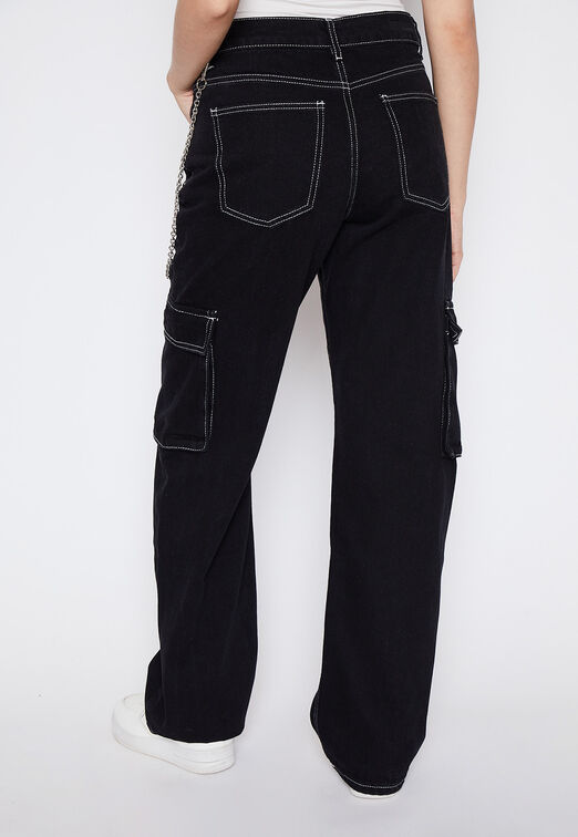 Jeans Mujer Negro Straight Cargo Family Shop