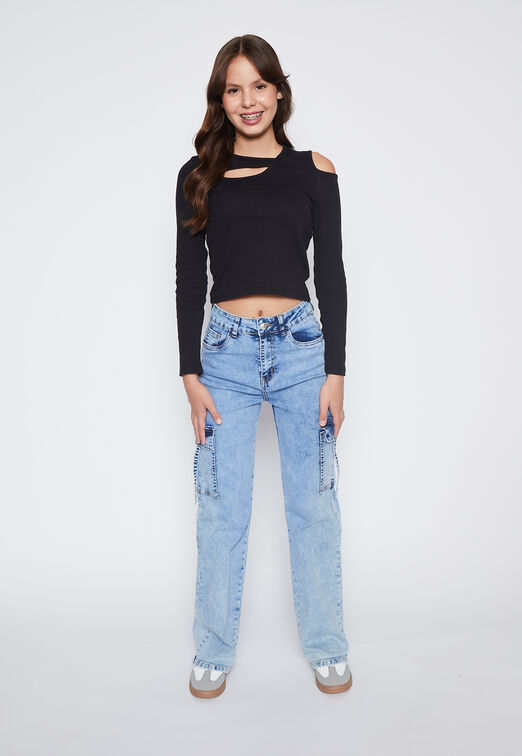 Polera Lola Negro Cut Out Hombro Family Shop