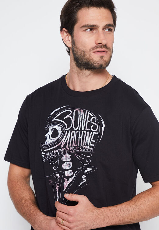 Polera Hombre Negro Calavera Basic Family Shop