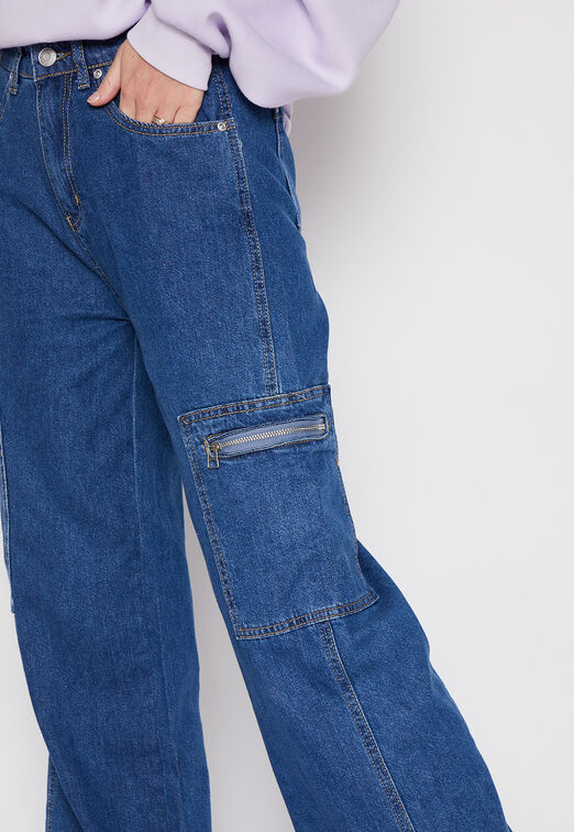 Jeans Bolsillo Cierre Wide Leg Azul Family Shop