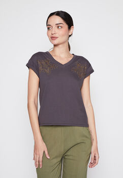 Polera Mujer Gris Tachas Estrella Family Shop