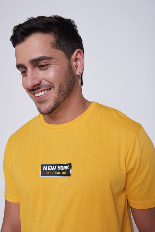 POLERA HOMBRE FLUOR MANGA CORTA GOMA MOSTAZA