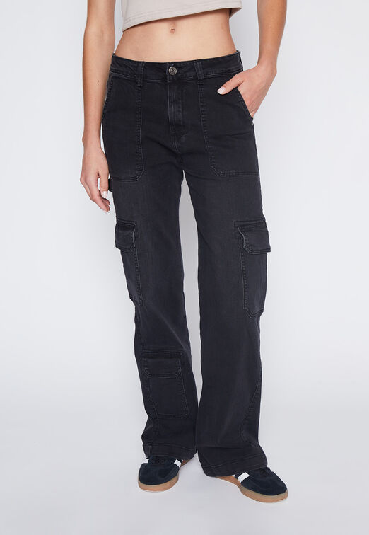 Jeans Mujer Negro Wide Leg Cargo Family Shop