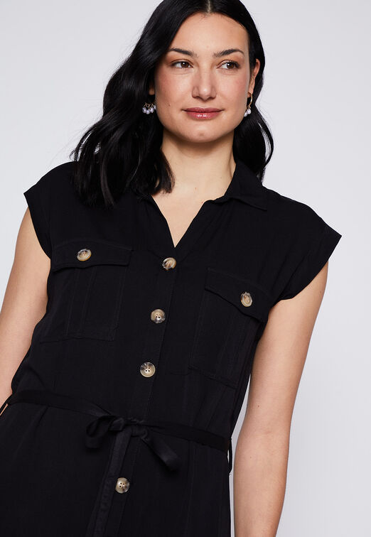 Vestido Manga Corta Safari Negro Family Shop