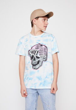 Polera Manga Corta Tie Dye Calavera Celeste Family Shop