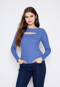 Polera Mujer Azul Abertura Pecho Family Shop