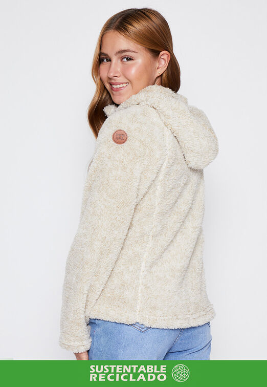 Poleron Peludo Melange Zipper Beige Family Shop