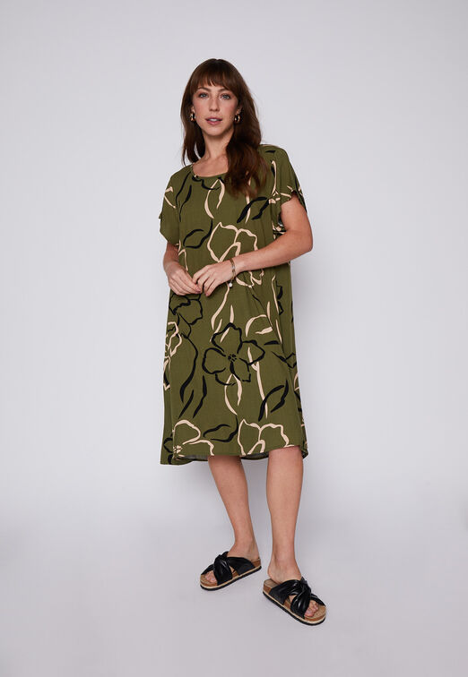Vestido Manga Corta Flor Verde Family Shop