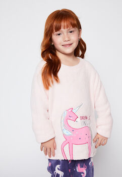 Pijama Polar Aplicacion Unicornio Rosado Family Shop