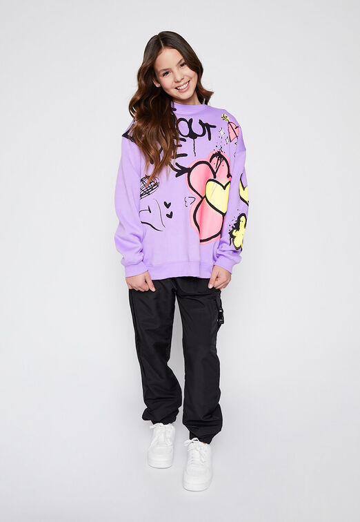 Poleron Sin Manga Oversize Graffiti Morado Family Shop