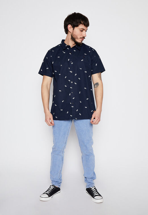 Camisa Manga Corta Palmeras Azul Family Shop
