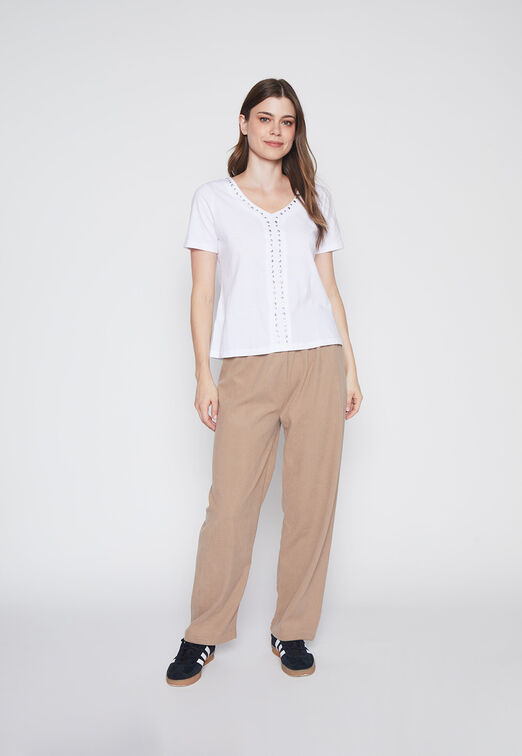 Polera Mujer Blanco Tachas  Family Shop