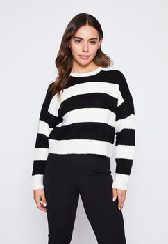 Sweater Mujer Negro Rayado Soft Family Shop