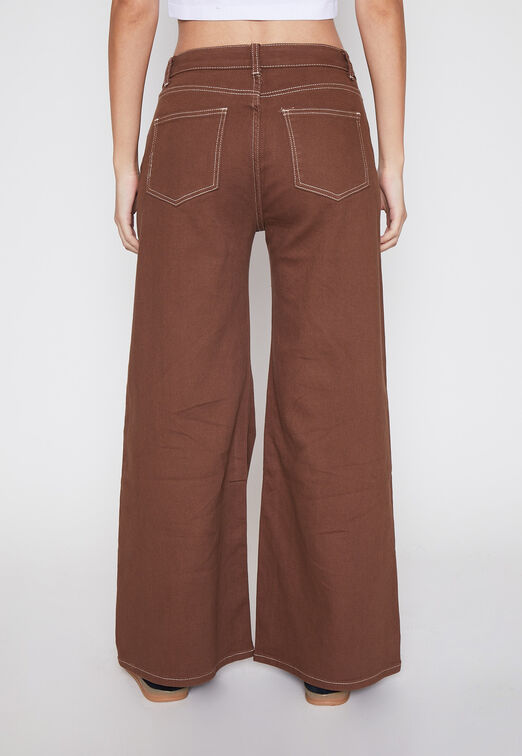 Pantalon Mujer Cafe Wideleg Family Shop