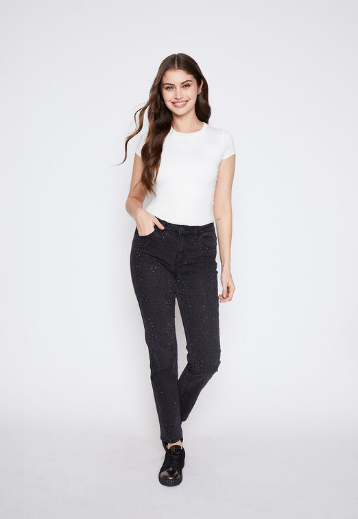 Jeans Mujer Negro Pitillo Strass Family Shop