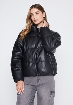Parka Mujer Negro Ecocuero Crop Family Shop
