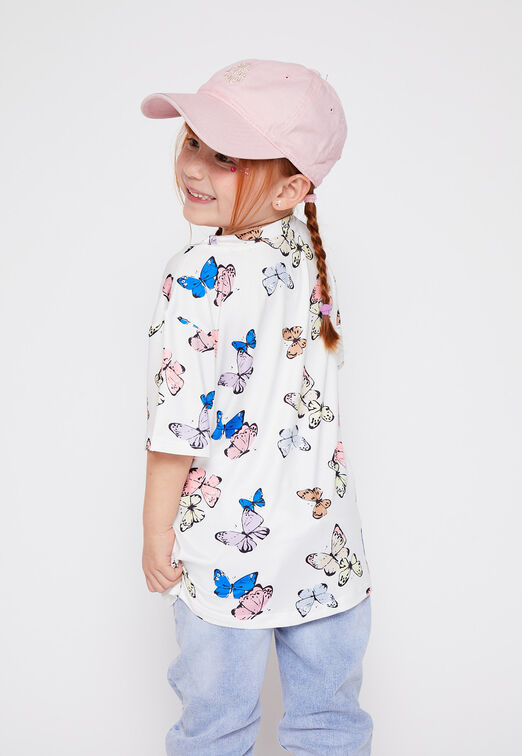 Polera Manga Corta Full Print Mariposas Blanco Family Shop