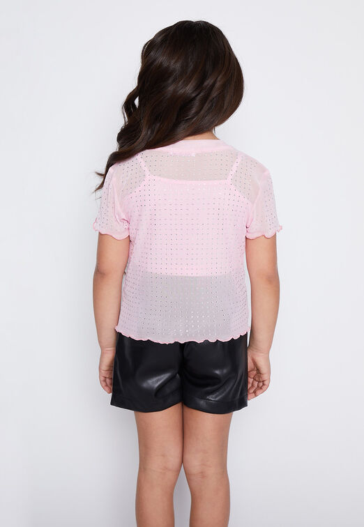 Polera Nina Rosado Strass Malla Family Shop