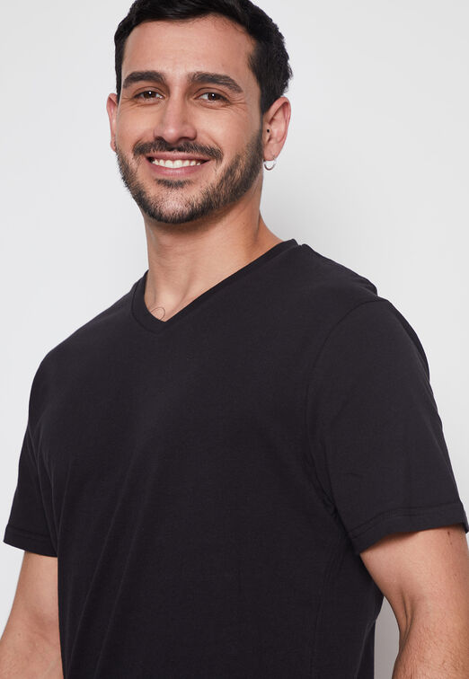 Polera Hombre Negro Basic Cuello V Family Shop