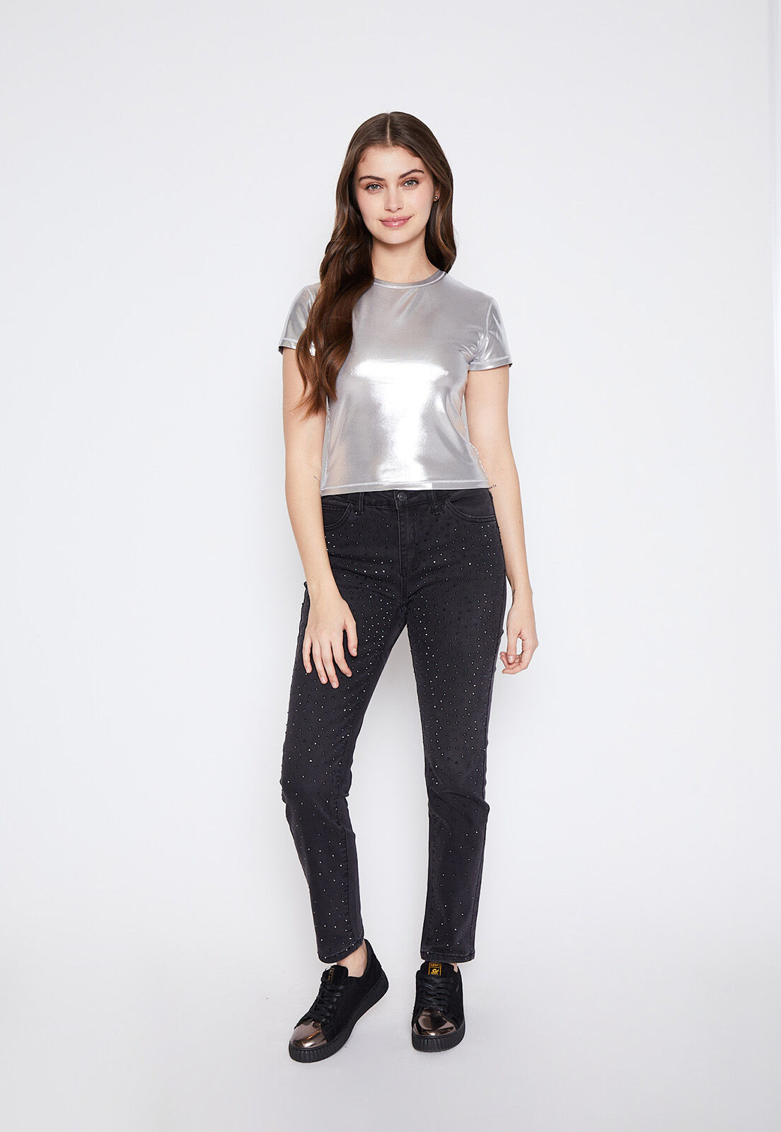 Polera Mujer Plateado Metalizado Family Shop