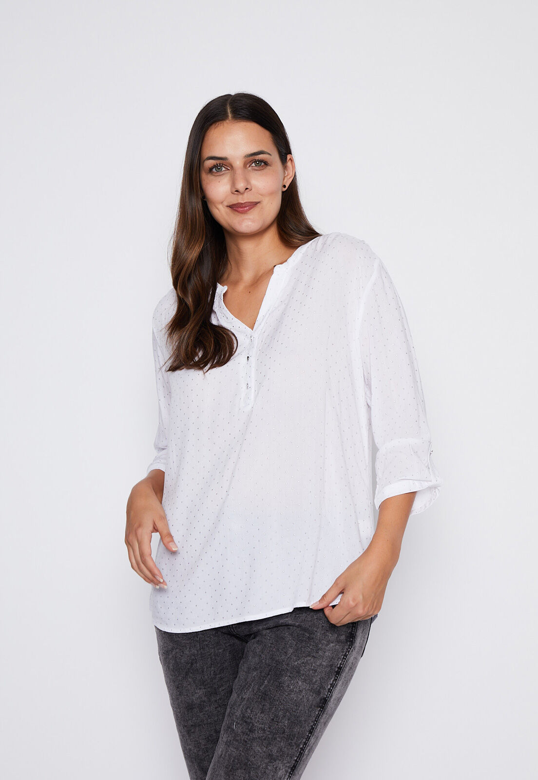 Blusa Mujer Blanco Manga 3 4 Strass Family Shop