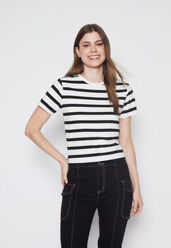 Polera Mujer Crudo Rayada Manga Corta Family Shop
