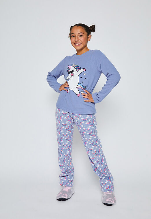 Pijama Polar Liso Print Azul Family Shop