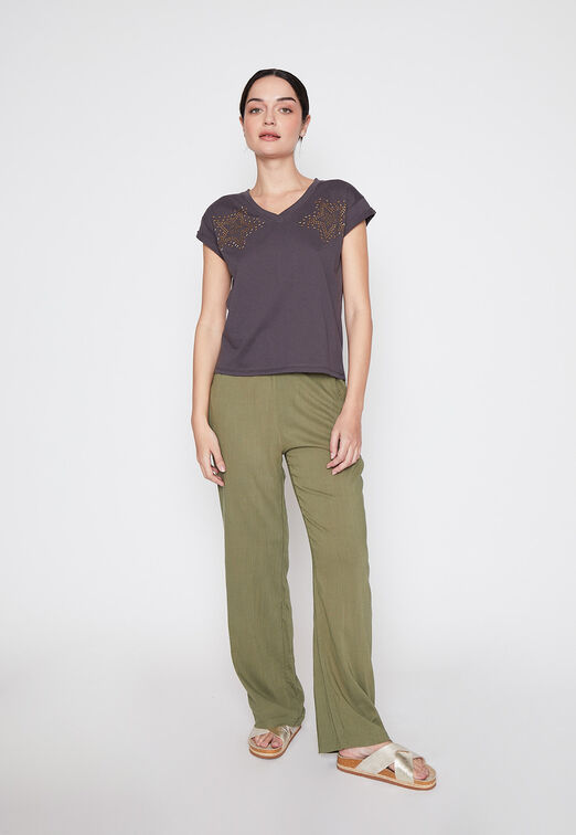 Pantalon Mujer Verde Palazzo Liso Family Shop