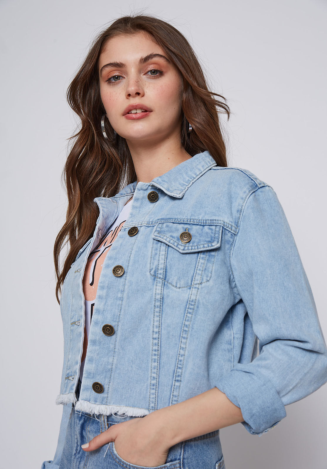 CHAQUETA MUJER DENIM CROP LIGHT BLUE