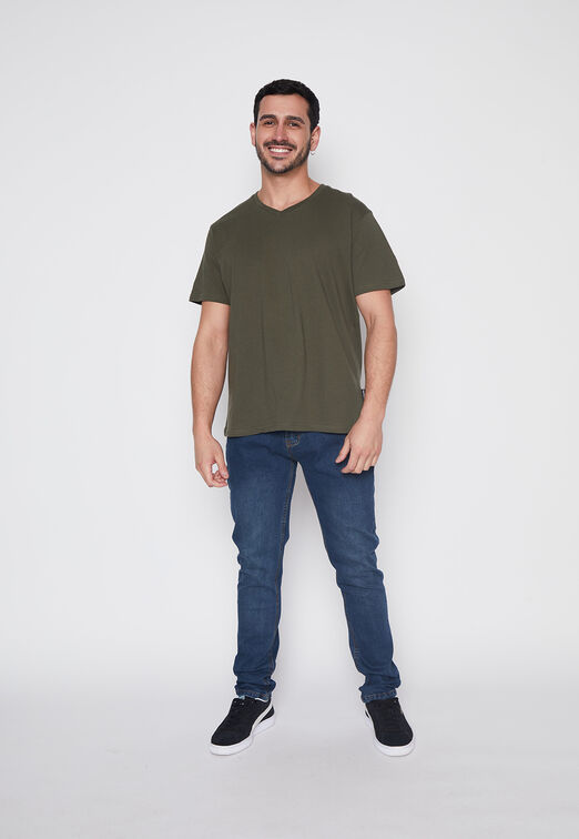 Polera Hombre Verde Basic Cuello V Family Shop