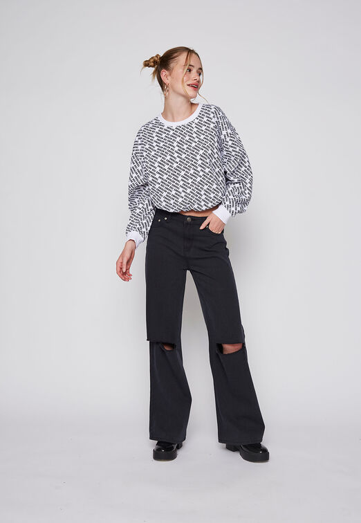 Jeans Wide Leg Roto Rodilla Negro Family Shop