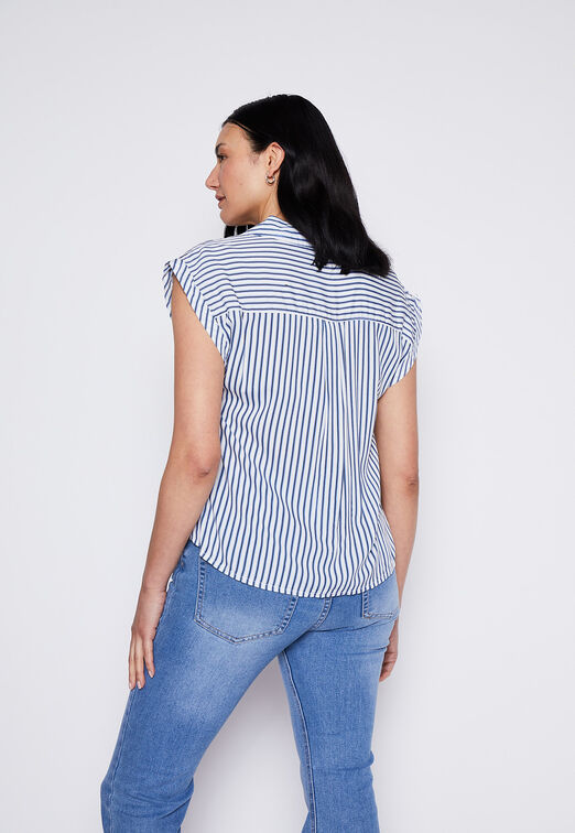 Blusa Manga Corta Rayada Azul Family Shop