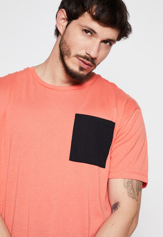 Polera Basic Print Bolsillo Naranja Family Shop