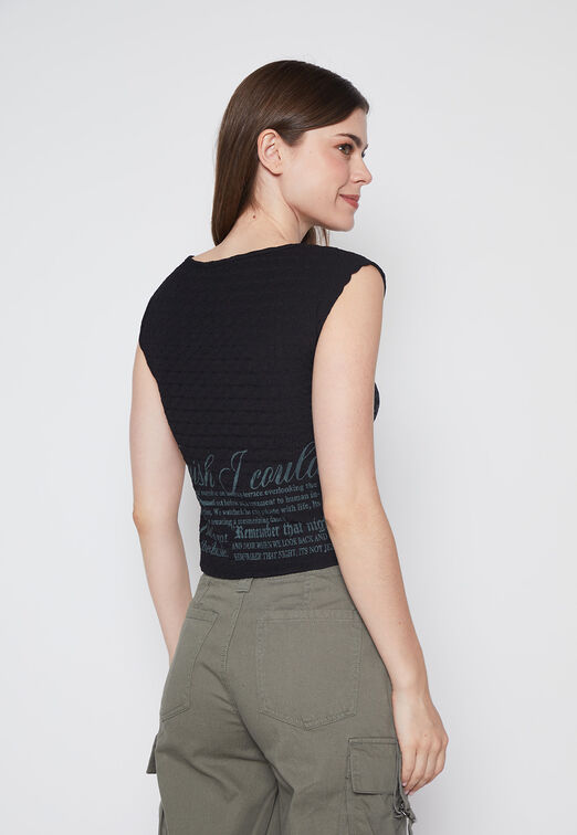 Polera Mujer Negro Letras Family Shop