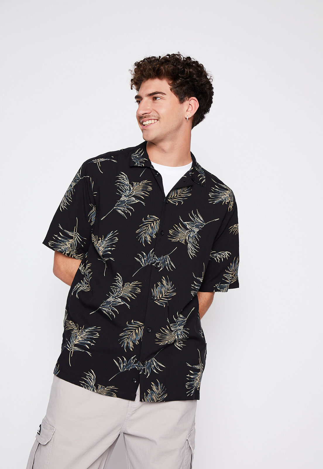 Camisa Manga Corta Viscosa Negro Family Shop