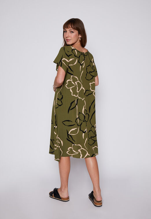 Vestido Manga Corta Flor Verde Family Shop