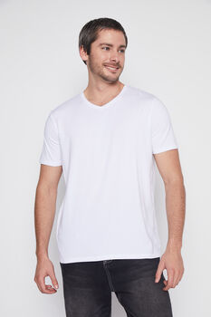 Camiseta Hombre Blanco Modal Cuello V Family Shop