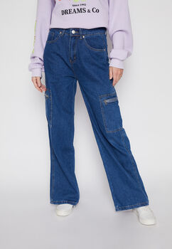 Jeans Bolsillo Cierre Wide Leg Azul Family Shop