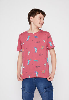 Polera Manga Corta Print Dibujos Summer Rojo Family Shop