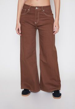 Pantalon Mujer Cafe Wideleg Family Shop