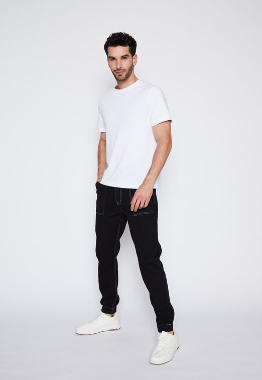 Pantalon Hombre Negro Jogger Costuras Family Shop