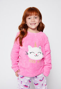 Pijama Polar Aplicacion Gato Lila Family Shop