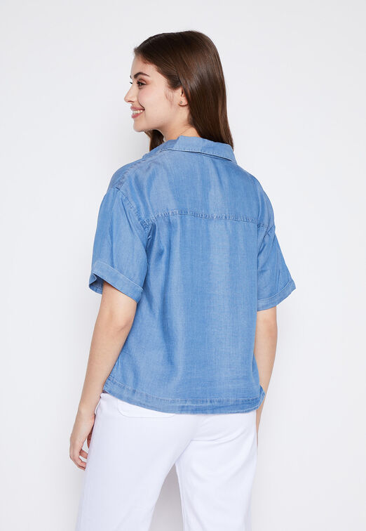 Blusa Mujer Azul Denim Tencel Family Shop