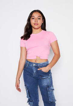 Polera Lola Rosado Crop Corazon Family Shop