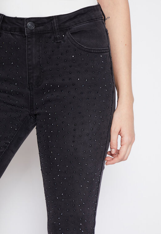 Jeans Mujer Negro Pitillo Strass Family Shop