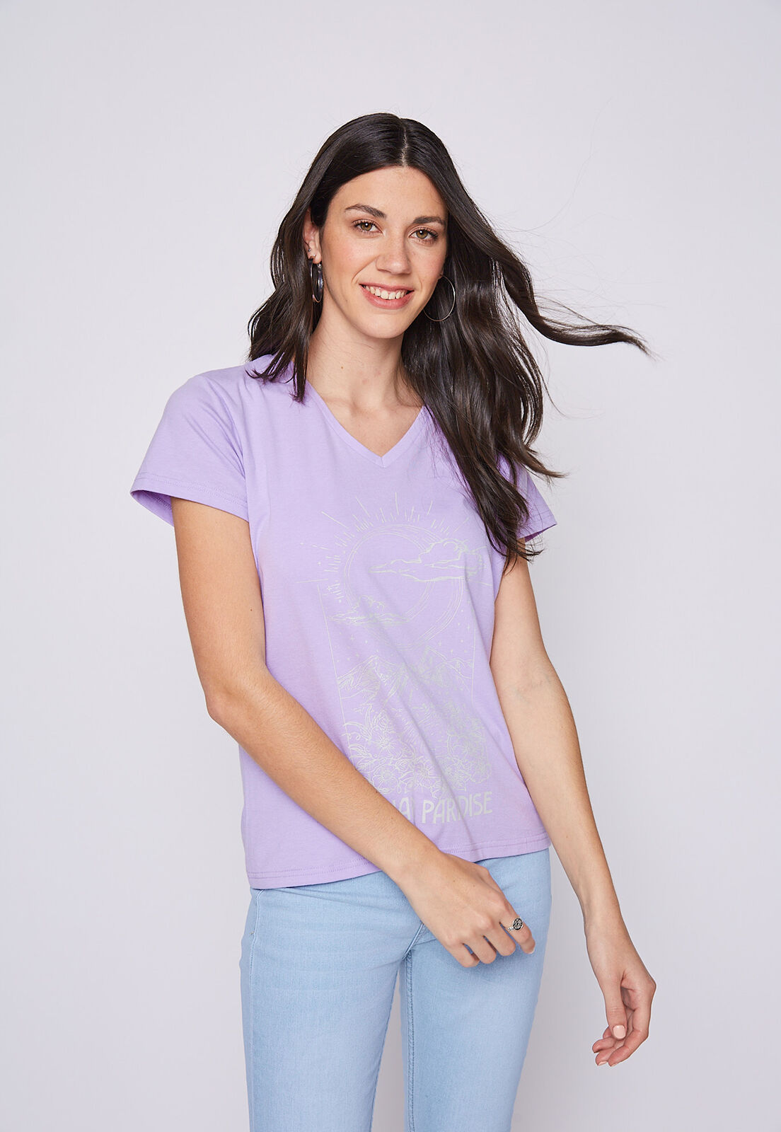 Polera M C Cuello V Lila Family Shop