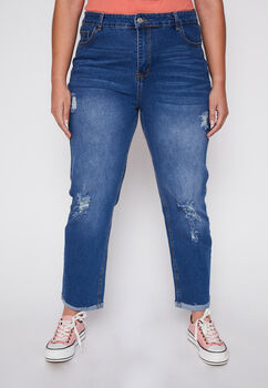 Jeans Straight Plus Size Destroyed Azul Family Shop