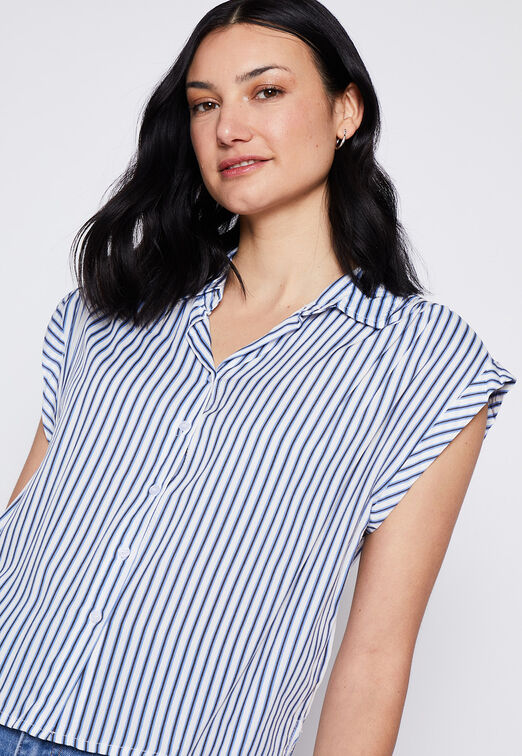 Blusa Manga Corta Rayada Azul Family Shop