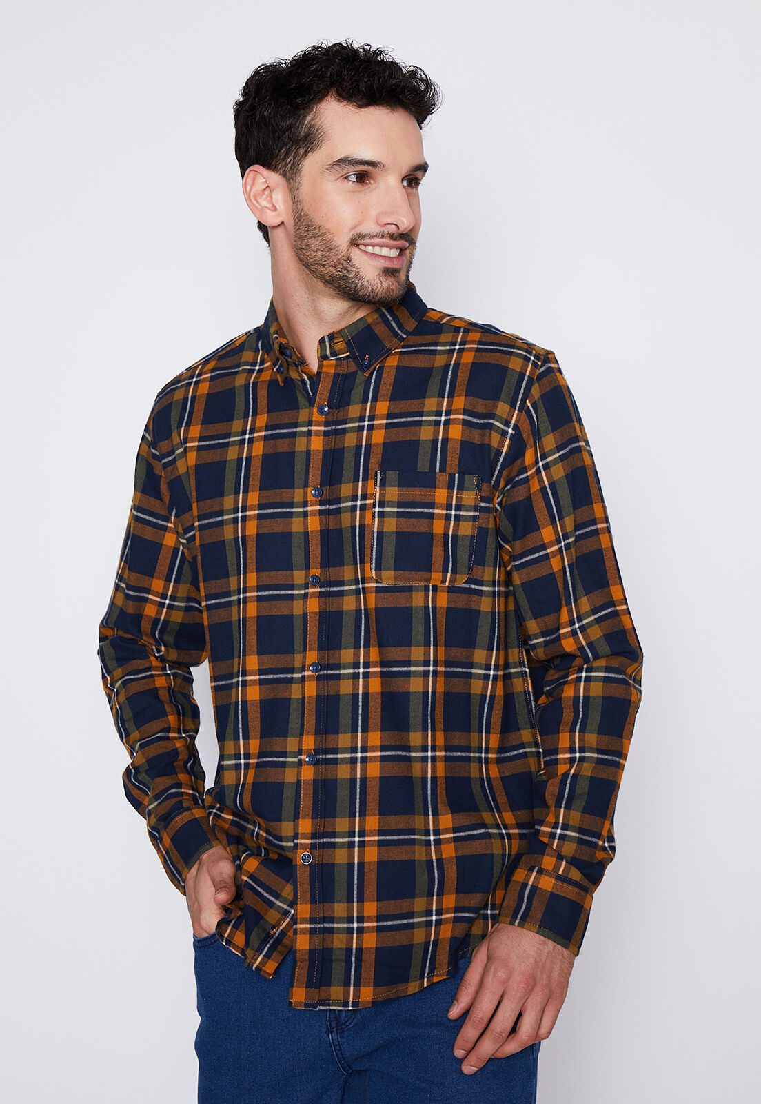 Camisa Hombre Azul Escocesa Colores Family Shop